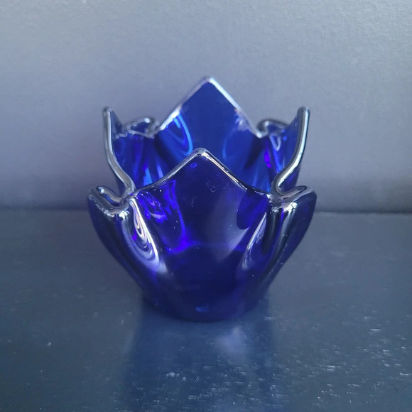 Vintage Partylite Sapphire Votive Candle Holders Cobalt Blue Handkerchief Glass - Picture 8 of 8
